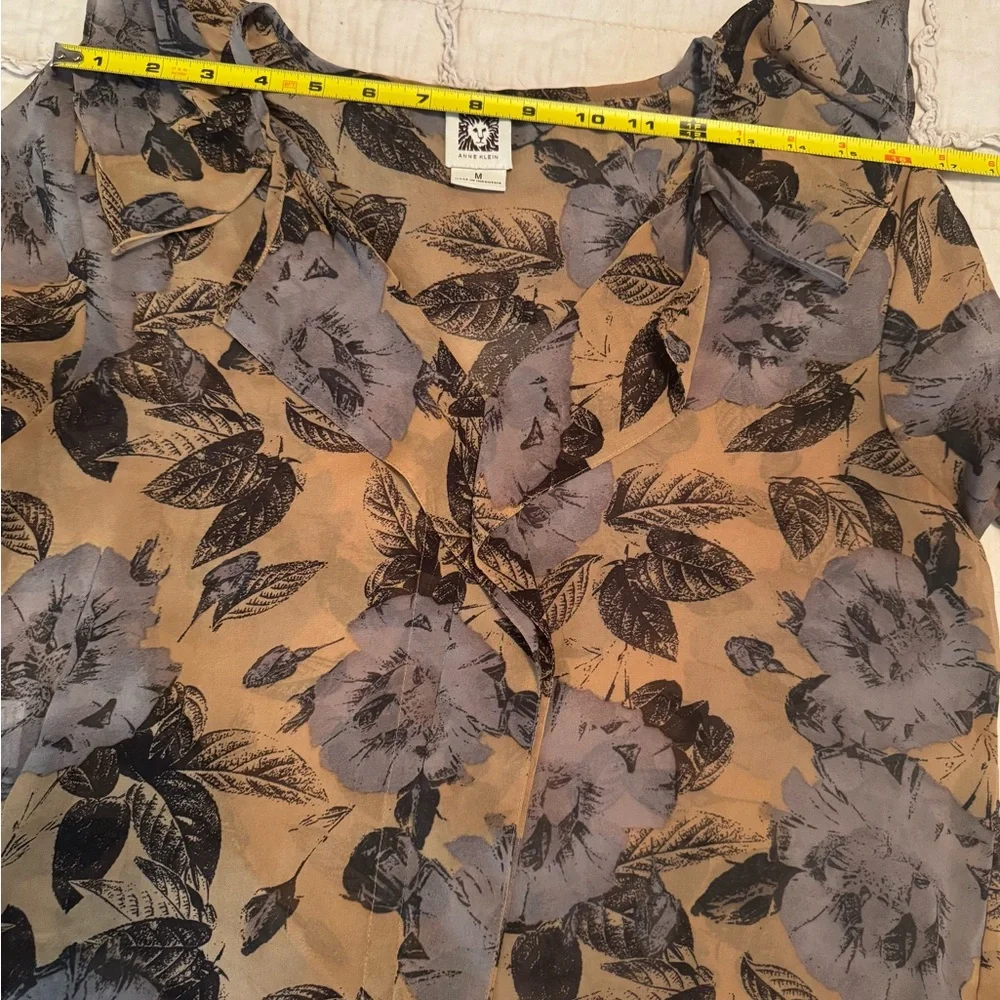 Anne Klein Floral Sheer Blouse - Brown and Gray - Picture 6 of 9
